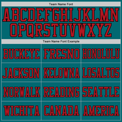 Custom Teal Red-Black Mesh Authentic Football Jersey - Sky-Custom