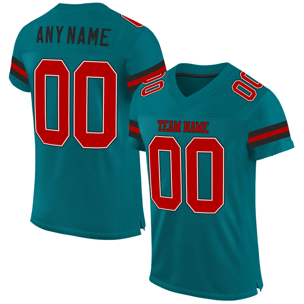 Custom Teal Red-Black Mesh Authentic Football Jersey - Sky-Custom