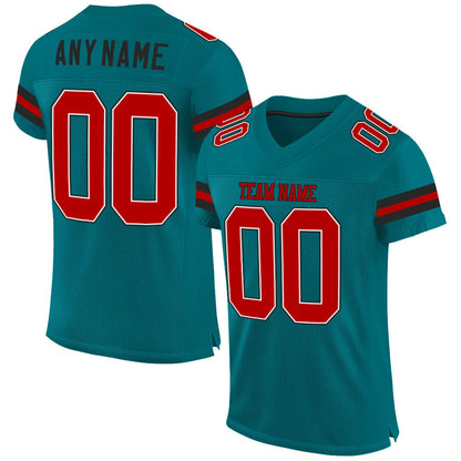 Custom Teal Red-Black Mesh Authentic Football Jersey - Sky-Custom