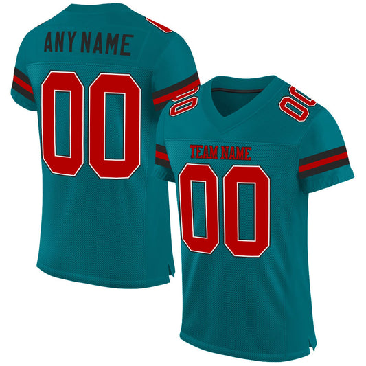 Custom Teal Red-Black Mesh Authentic Football Jersey - Sky-Custom