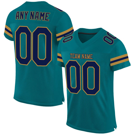Custom Teal Navy-Old Gold Mesh Authentic Football Jersey - Sky-Custom