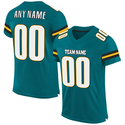 Custom Teal White-Gold Mesh Authentic Football Jersey - Sky-Custom