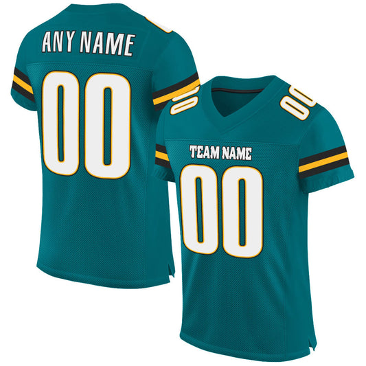 Custom Teal White-Gold Mesh Authentic Football Jersey - Sky-Custom