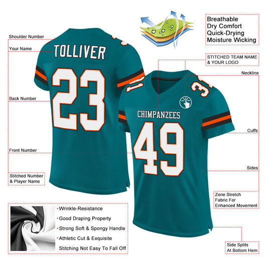 Custom Teal White-Orange Mesh Authentic Football Jersey - Sky-Custom