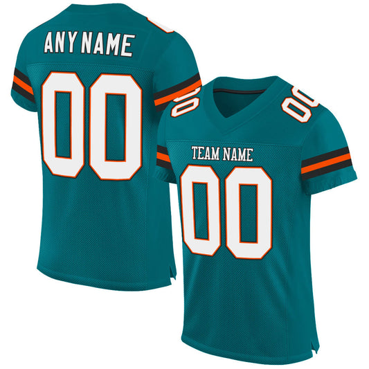 Custom Teal White-Orange Mesh Authentic Football Jersey - Sky-Custom
