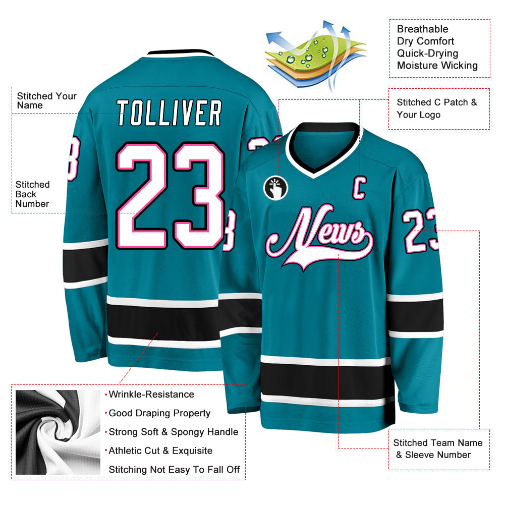 Custom Teal White-Black Hockey Jersey - Sky-Custom
