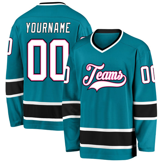 Custom Teal White-Black Hockey Jersey - Sky-Custom