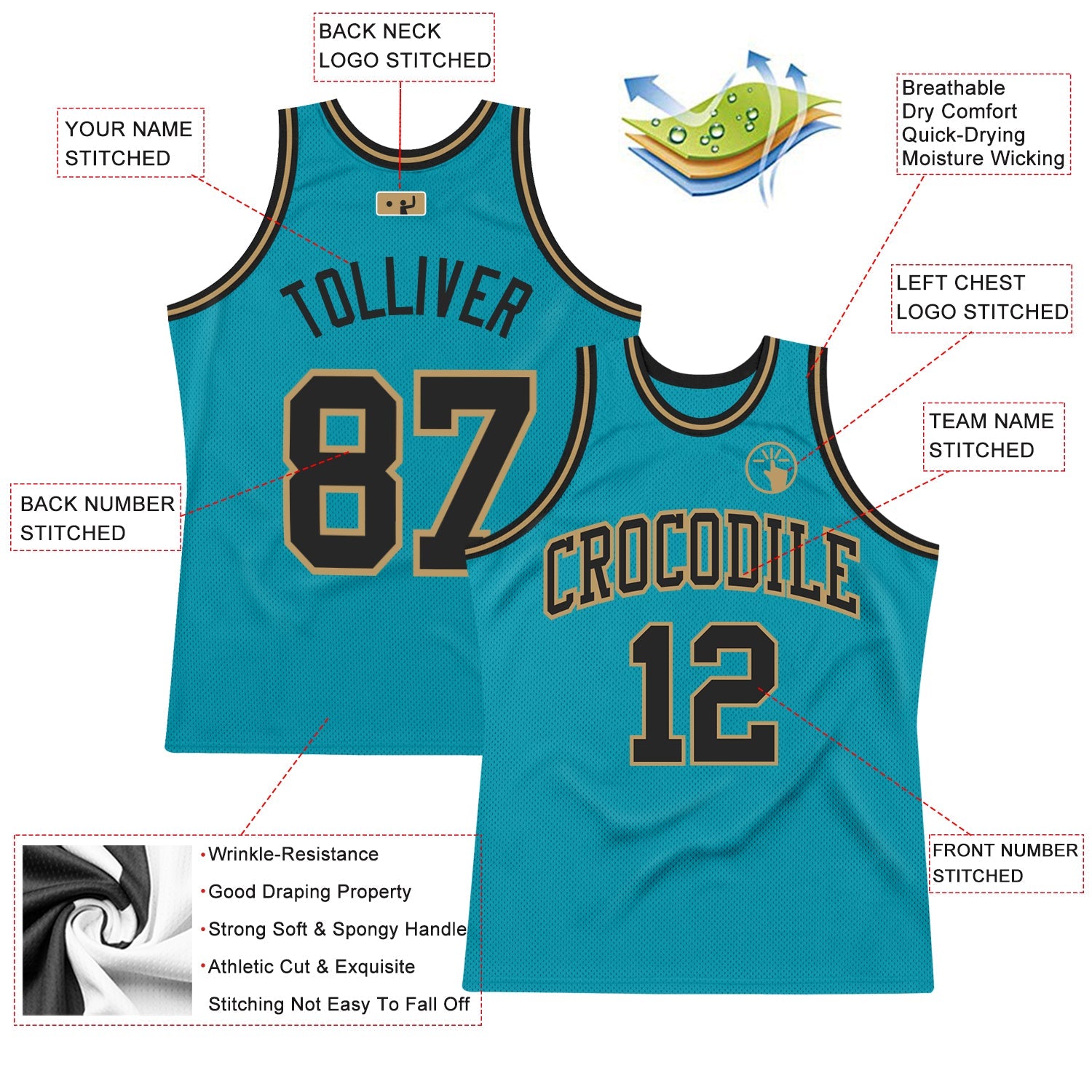 Custom Teal Black-Old Gold Authentic Throwback Basketball Jersey - Sky-Custom