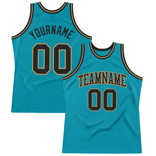 Custom Teal Black-Old Gold Authentic Throwback Basketball Jersey - Sky-Custom