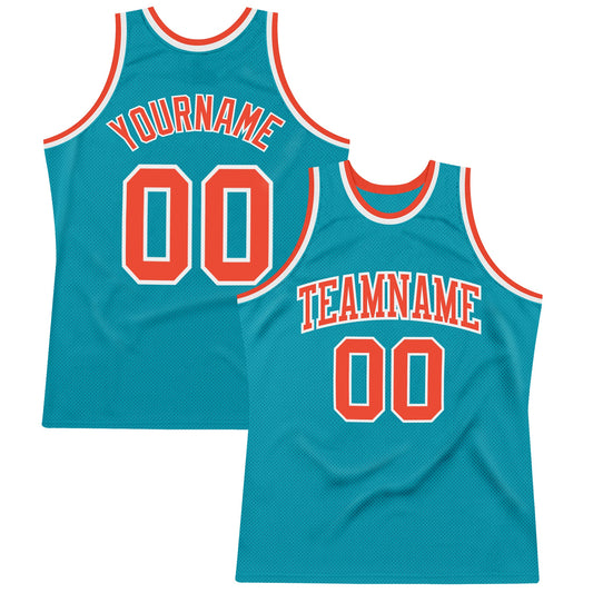 Custom Teal Orange-White Authentic Throwback Basketball Jersey - Sky-Custom
