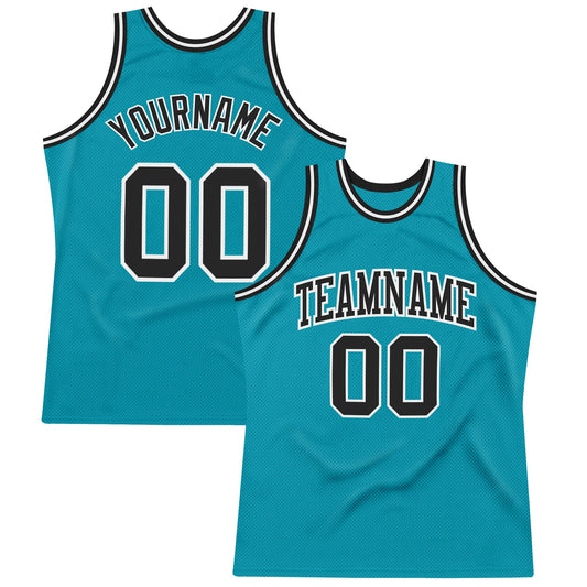Custom Teal Black-White Authentic Throwback Basketball Jersey - Sky-Custom