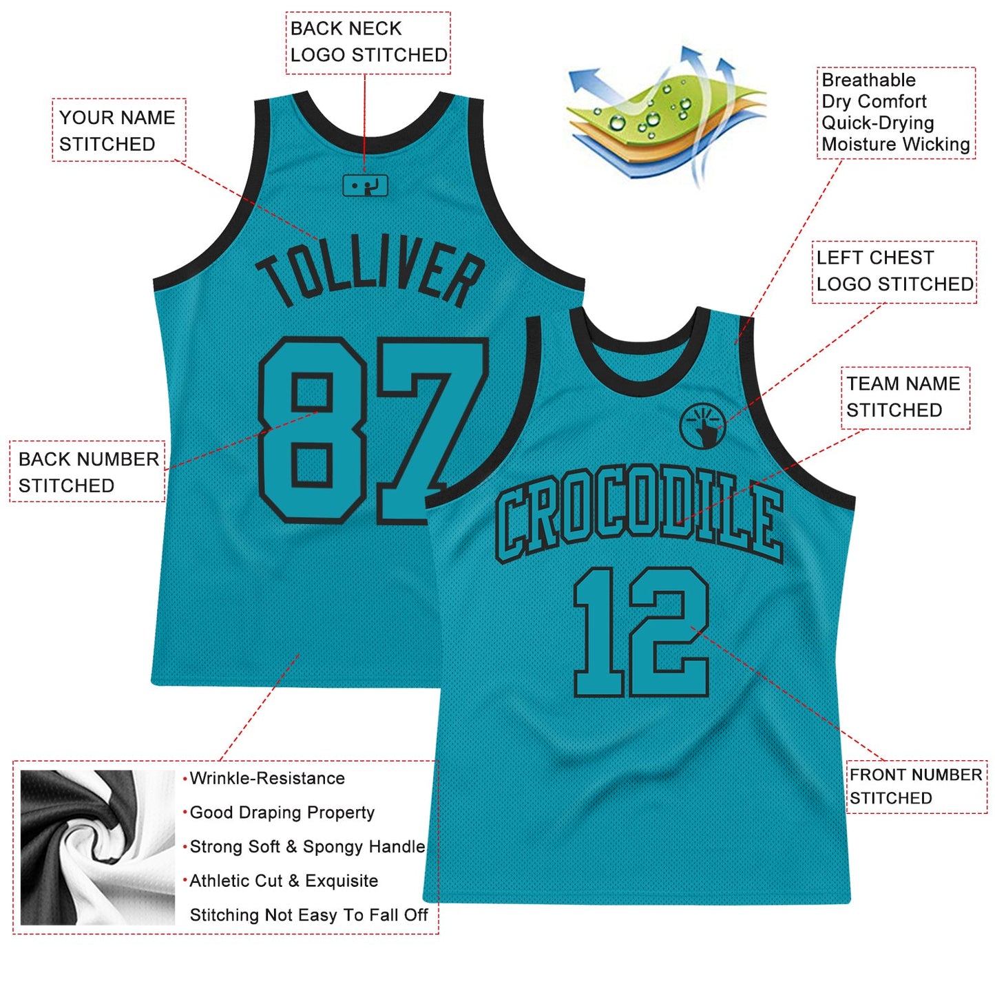 Custom Teal Teal-Black Authentic Throwback Basketball Jersey - Sky-Custom