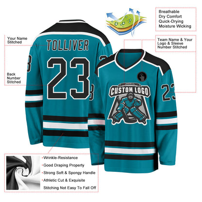 Custom Teal Black-White Hockey Jersey - Sky-Custom