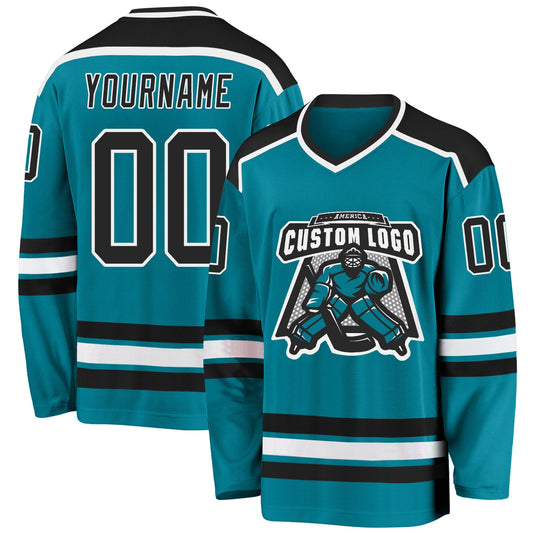 Custom Teal Black-White Hockey Jersey - Sky-Custom