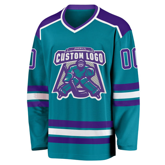 Custom Teal Purple-White Hockey Jersey - Sky-Custom