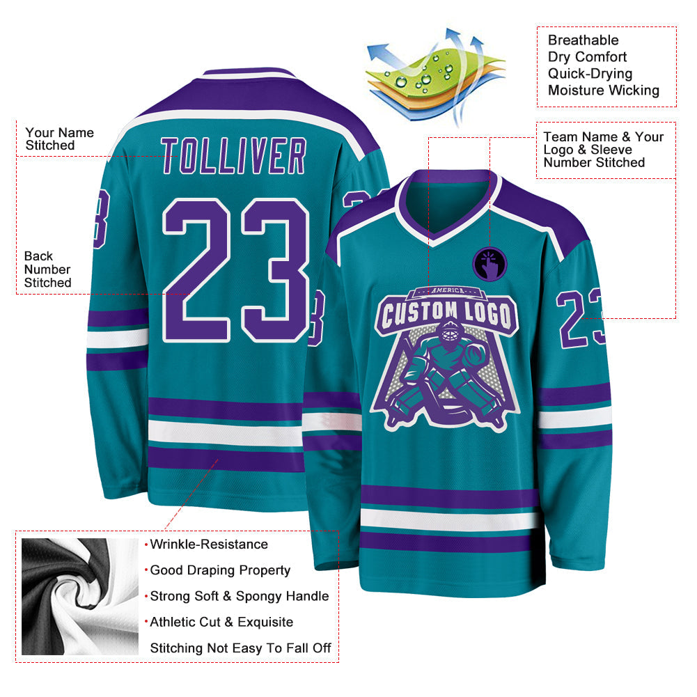 Custom Teal Purple-White Hockey Jersey - Sky-Custom