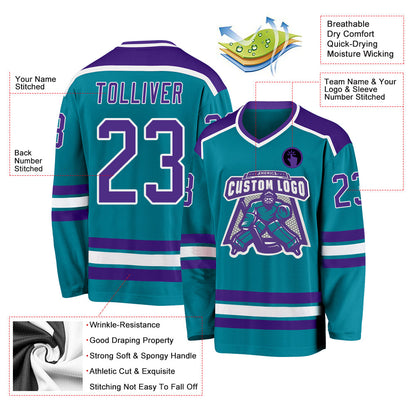 Custom Teal Purple-White Hockey Jersey - Sky-Custom