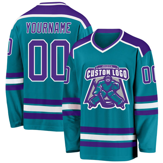 Custom Teal Purple-White Hockey Jersey - Sky-Custom