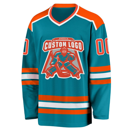 Custom Teal Orange-White Hockey Jersey - Sky-Custom