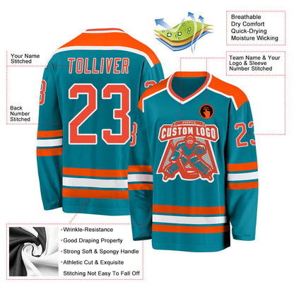 Custom Teal Orange-White Hockey Jersey - Sky-Custom