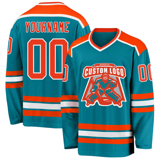 Custom Teal Orange-White Hockey Jersey - Sky-Custom