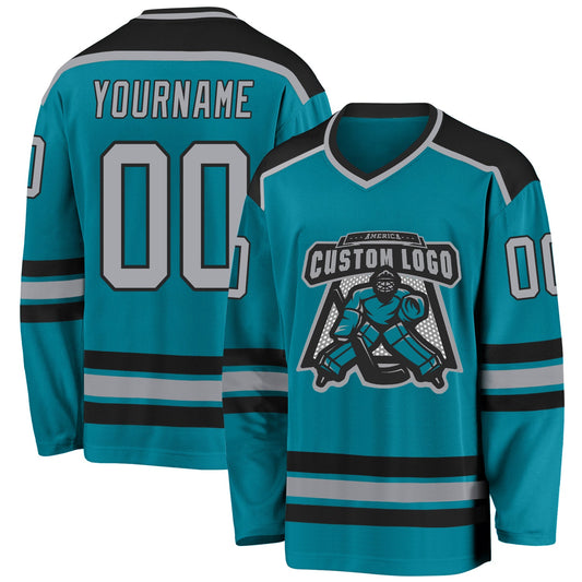 Custom Teal Gray-Black Hockey Jersey - Sky-Custom