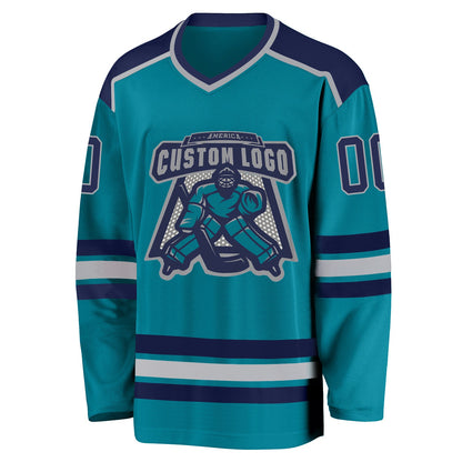 Custom Teal Gray-Navy Hockey Jersey - Sky-Custom