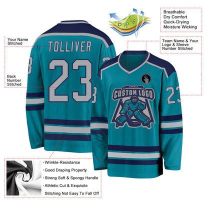 Custom Teal Gray-Navy Hockey Jersey - Sky-Custom
