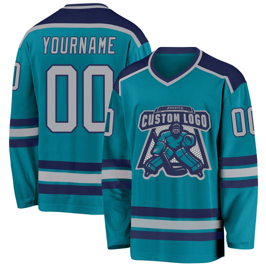 Custom Teal Gray-Navy Hockey Jersey - Sky-Custom