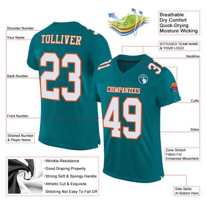 Custom Teal White-Orange Mesh Authentic Football Jersey - Sky-Custom