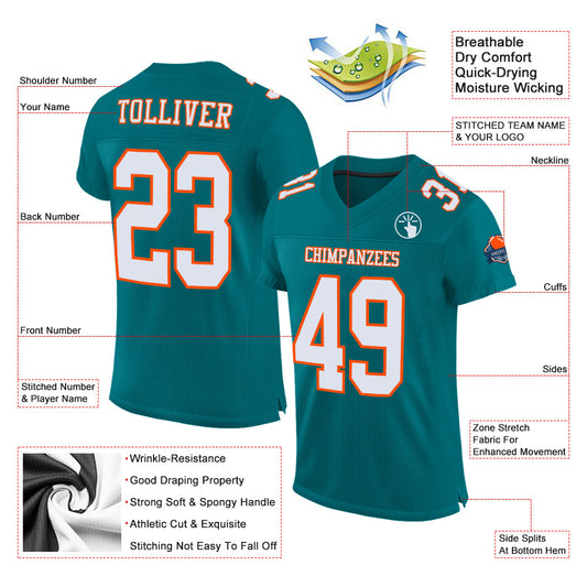Custom Teal White-Orange Mesh Authentic Football Jersey - Sky-Custom