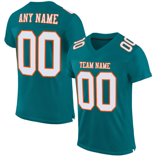 Custom Teal White-Orange Mesh Authentic Football Jersey - Sky-Custom