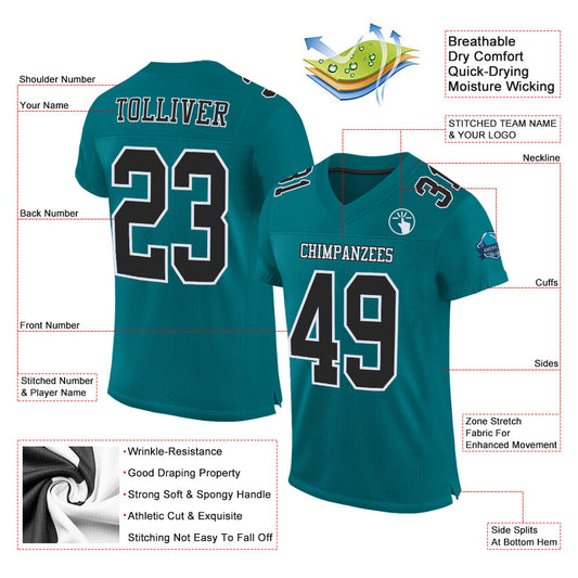 Custom Teal Black-White Mesh Authentic Football Jersey - Sky-Custom