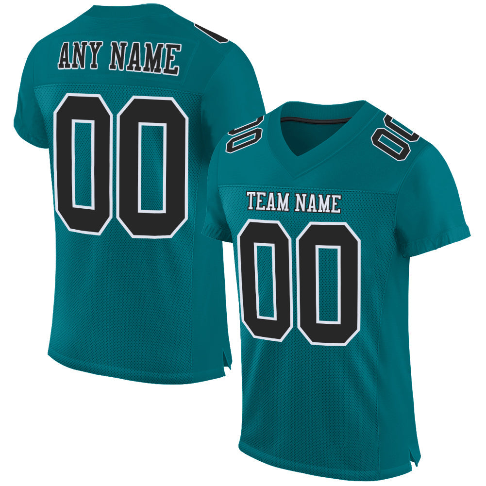 Custom Teal Black-White Mesh Authentic Football Jersey - Sky-Custom