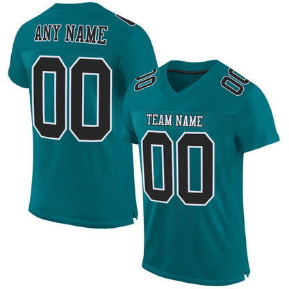Custom Teal Black-White Mesh Authentic Football Jersey - Sky-Custom