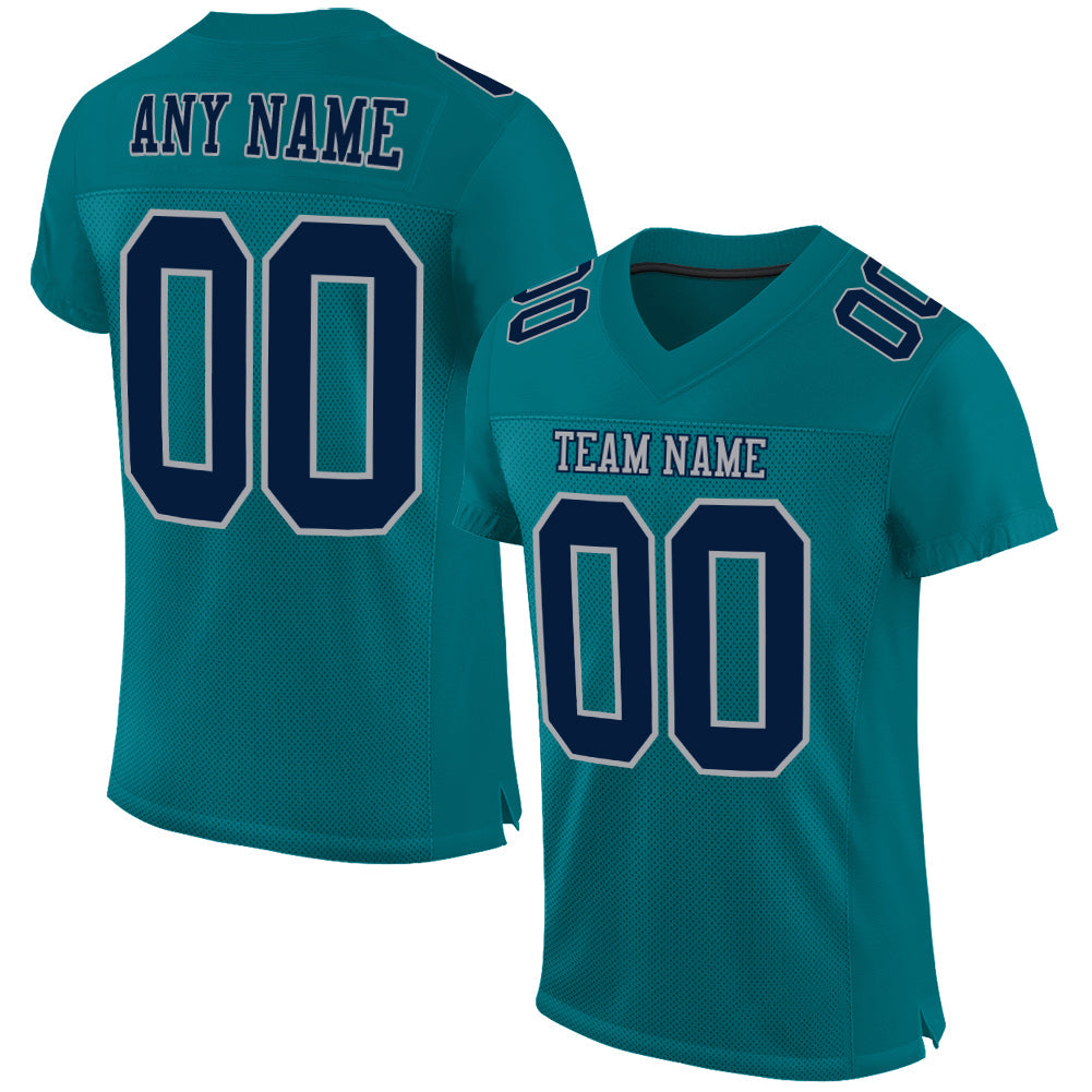 Custom Teal Navy-Gray Mesh Authentic Football Jersey - Sky-Custom