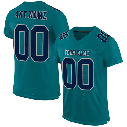 Custom Teal Navy-Gray Mesh Authentic Football Jersey - Sky-Custom