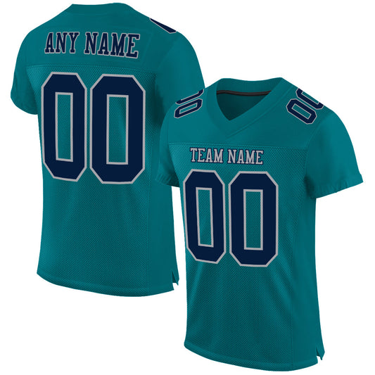 Custom Teal Navy-Gray Mesh Authentic Football Jersey - Sky-Custom