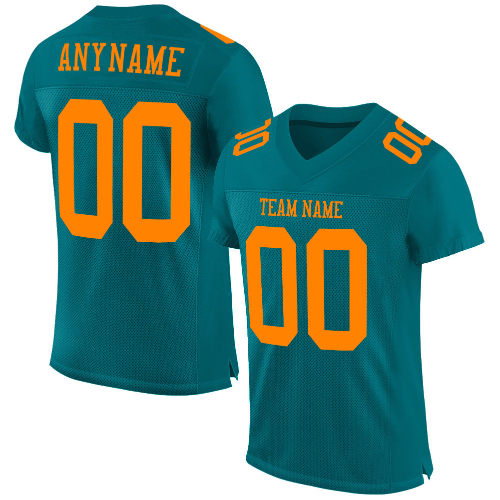 Custom Teal Bay Orange Mesh Authentic Football Jersey - Sky-Custom