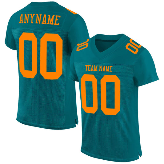 Custom Teal Bay Orange Mesh Authentic Football Jersey - Sky-Custom