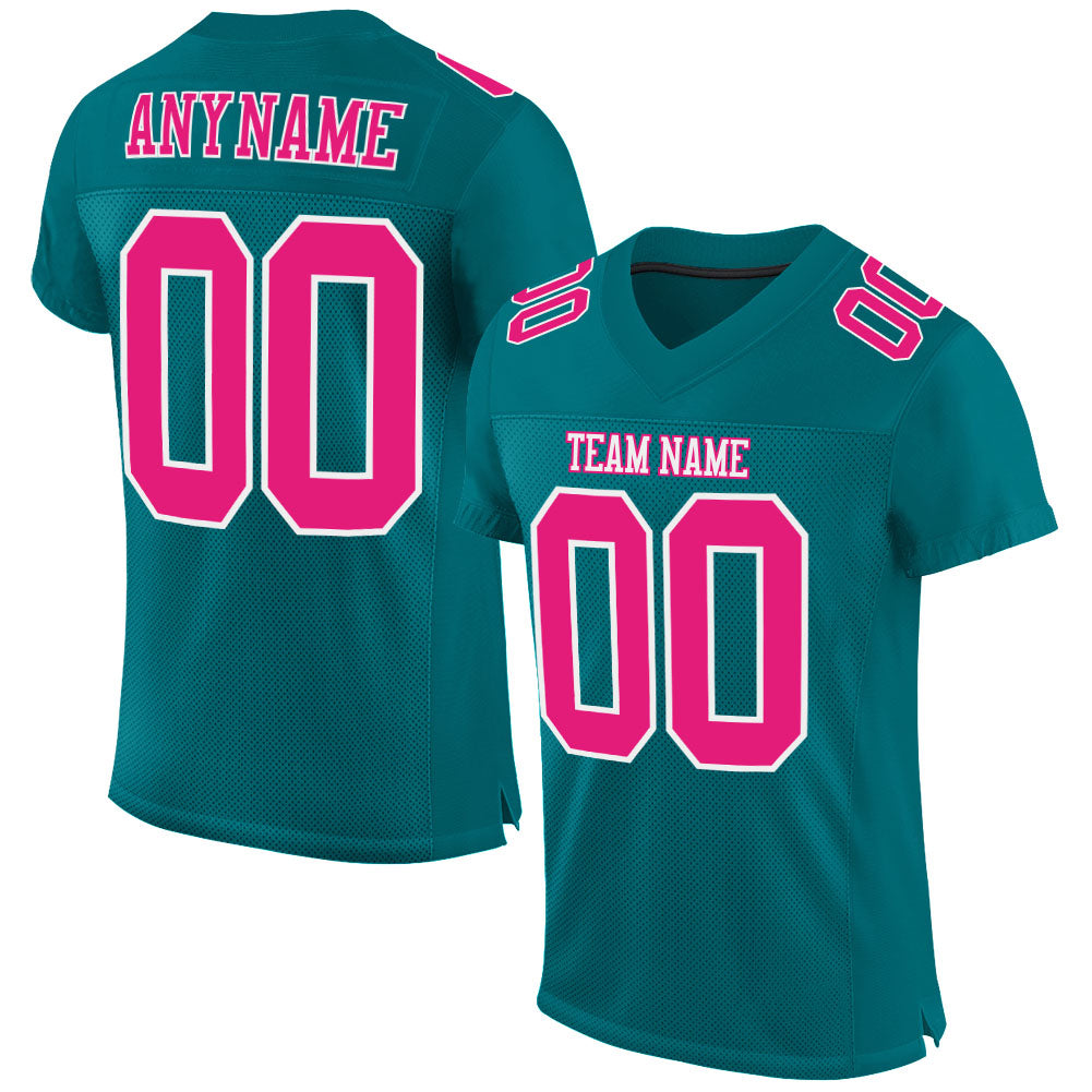 Custom Teal Hot Pink-White Mesh Authentic Football Jersey - Sky-Custom