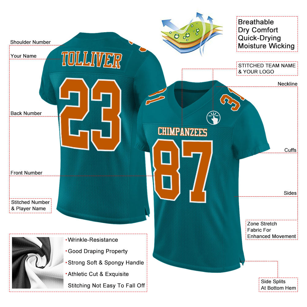 Custom Teal Texas Orange-White Mesh Authentic Football Jersey - Sky-Custom