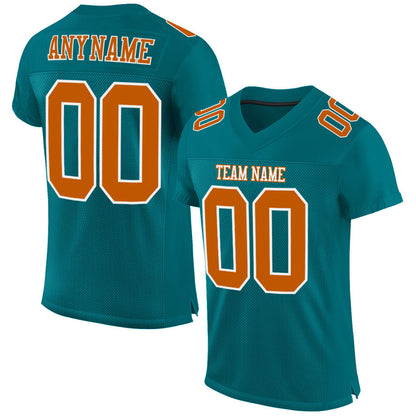Custom Teal Texas Orange-White Mesh Authentic Football Jersey - Sky-Custom