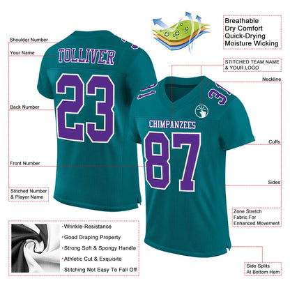 Custom Teal Purple-White Mesh Authentic Football Jersey - Sky-Custom