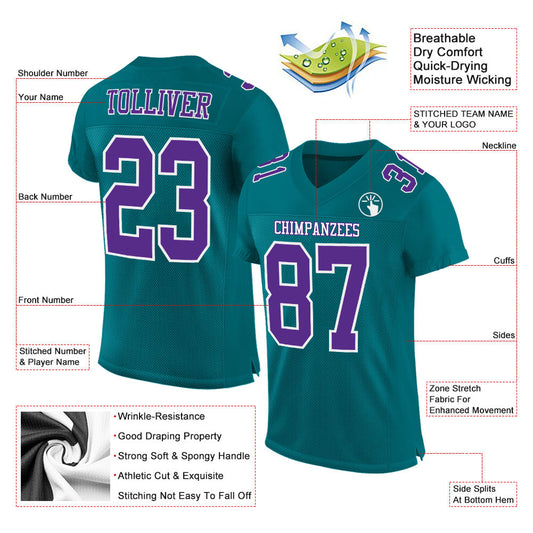 Custom Teal Purple-White Mesh Authentic Football Jersey - Sky-Custom