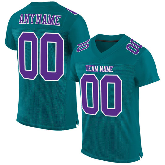 Custom Teal Purple-White Mesh Authentic Football Jersey - Sky-Custom