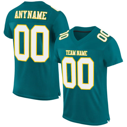 Custom Teal White-Gold Mesh Authentic Football Jersey - Sky-Custom