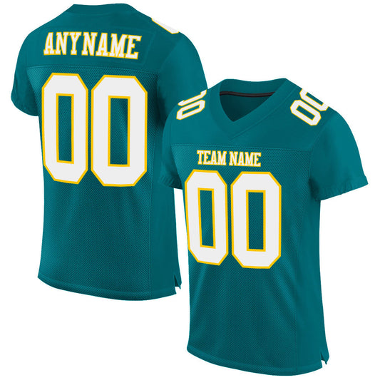 Custom Teal White-Gold Mesh Authentic Football Jersey - Sky-Custom