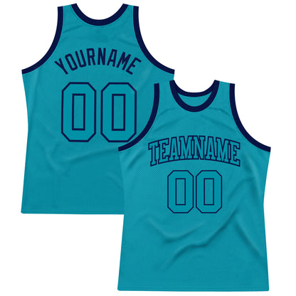 Custom Teal Teal-Navy Authentic Throwback Basketball Jersey - Sky-Custom