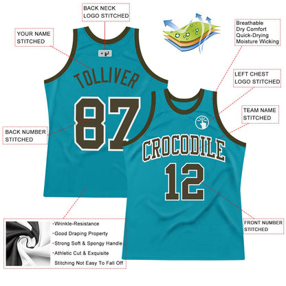 Custom Teal Olive-White Authentic Throwback Basketball Jersey - Sky-Custom